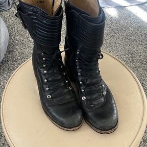 Frye Black Leather Combat Boots for Women